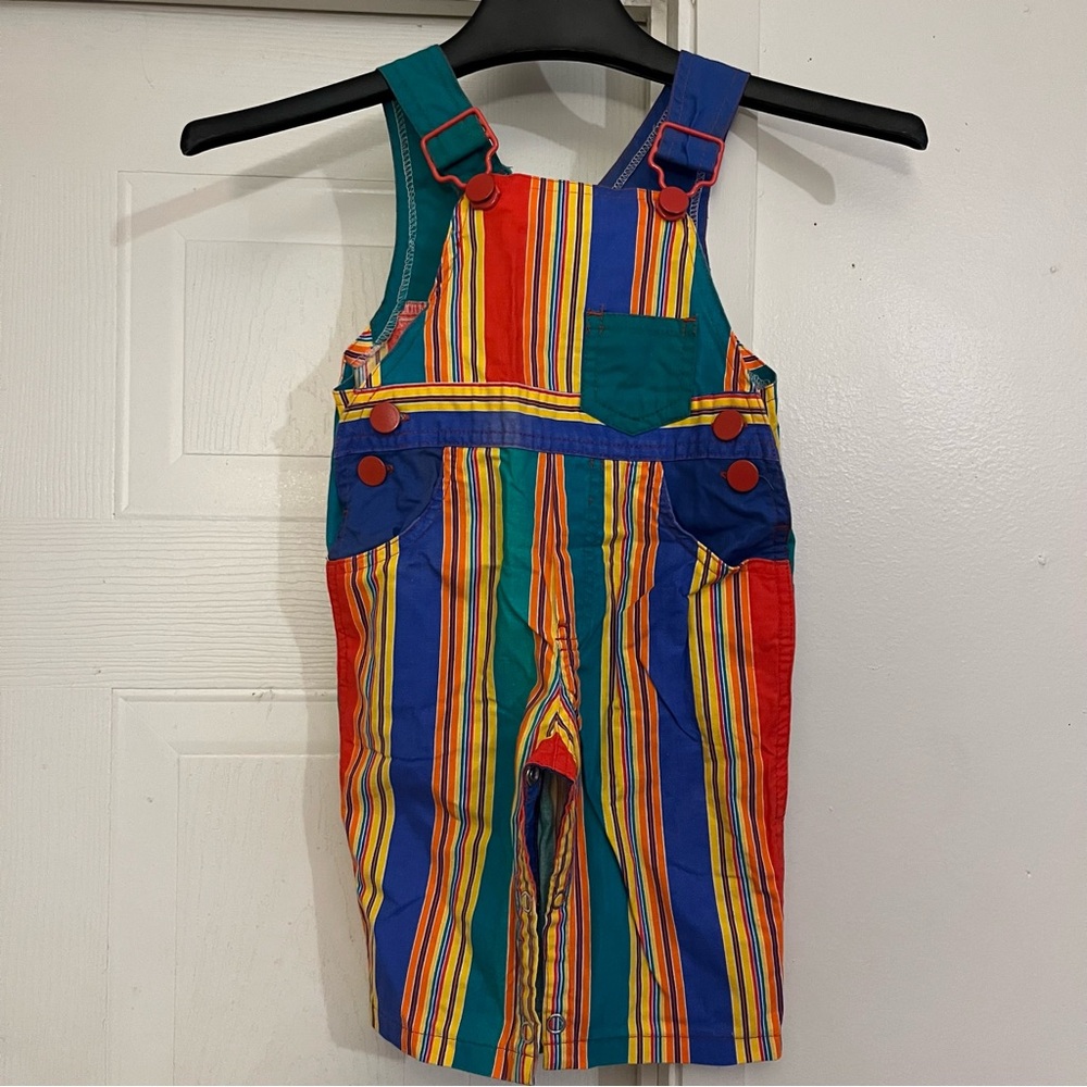 Colorful Striped Overalls Size 9M Vintage